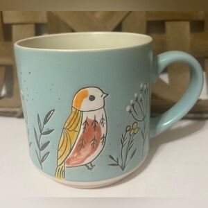 Spectrum Designz Spring Flowers & Bird Blue Coffee Mug Ceramic 18oz. NEW